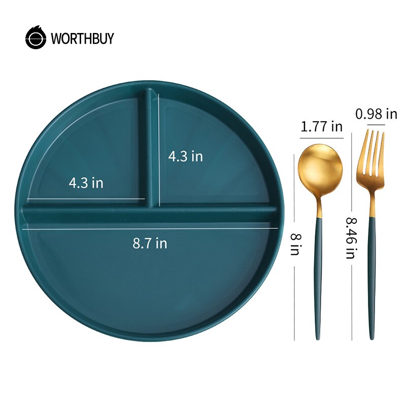 WORTHBUY Compartment Plate For Food Round Plastic Dinner Plates Kitchen Divided Plate Fruit Salad Plate Food Tray Dinnerware