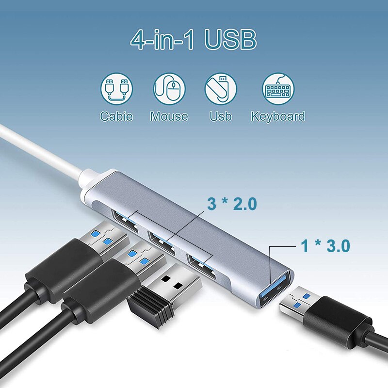 Usb hub 3.0 2.0 4 port splitter bærbar pc computer computer notebook tilbehør til macbook lenovo xiaomi aluminium multi extender gadget