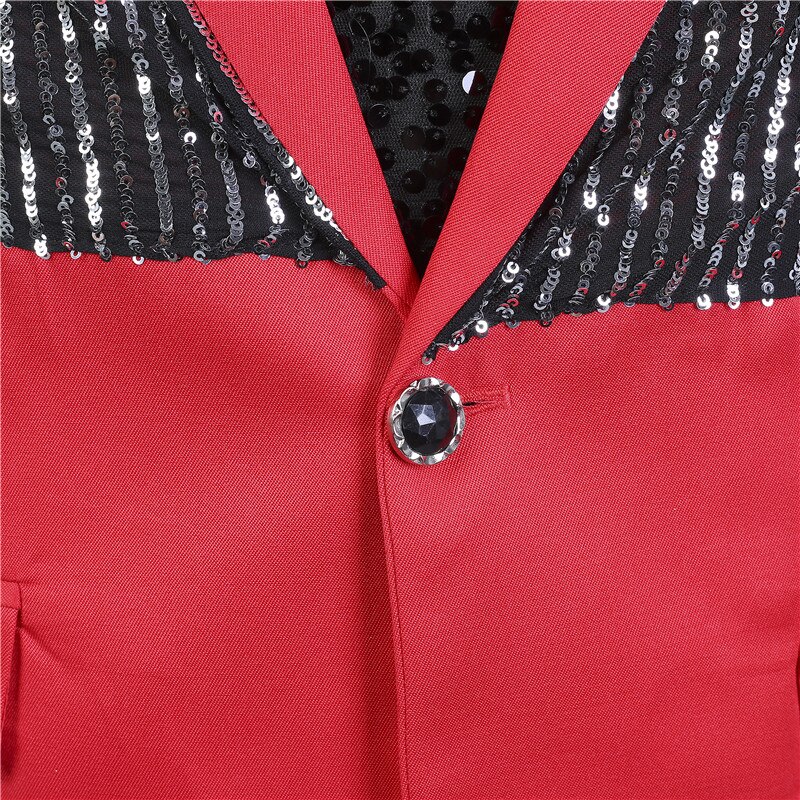 Réflecteur rouge noir épissage Costume veste hommes paillettes Blazers scène vêtements Bar discothèque DJ chanteur hôte Performance Costume