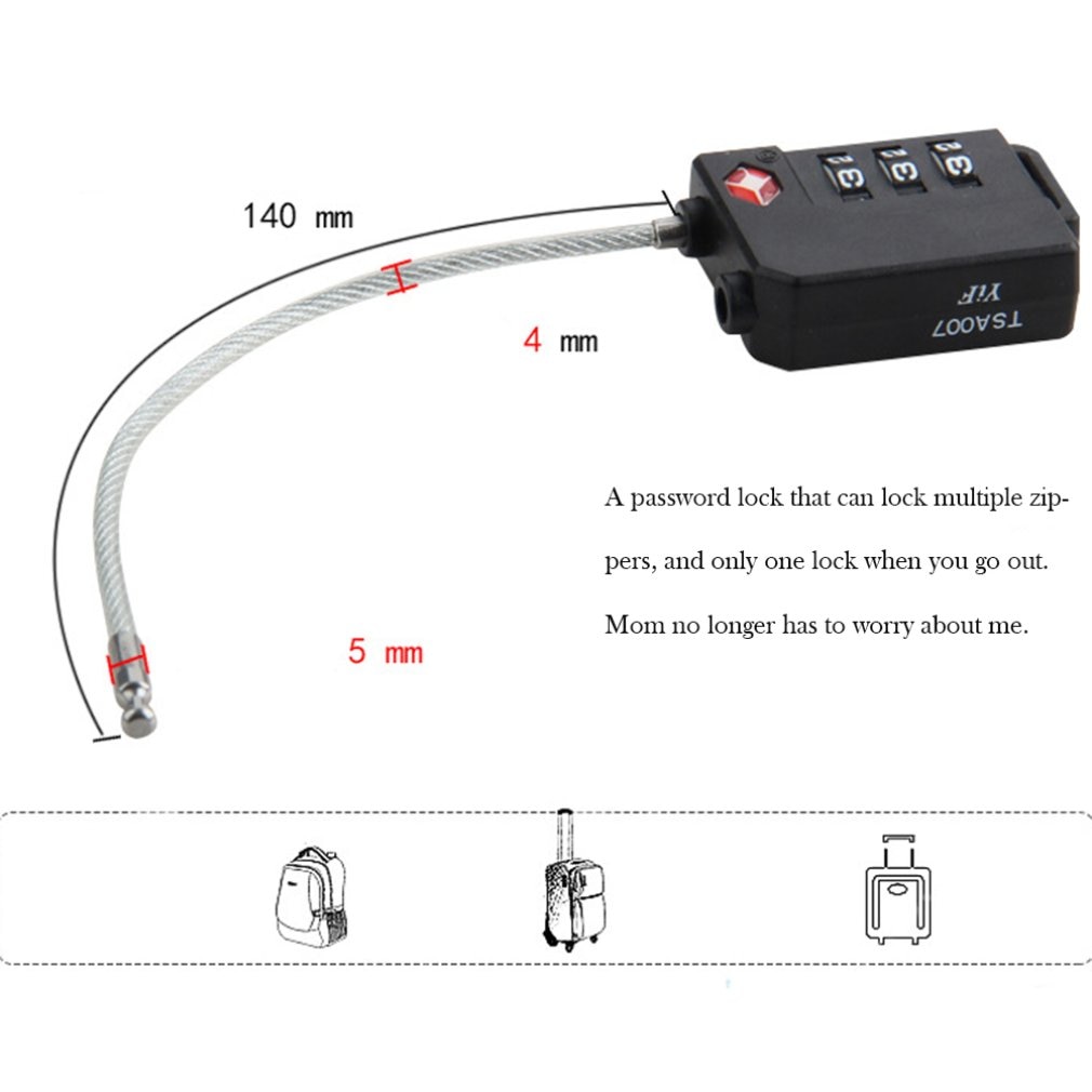 3 Digit Password Lock Steel Wire Security Lock Suitcase Luggage Coded Lock Cupboard Cabinet Locker Padlock