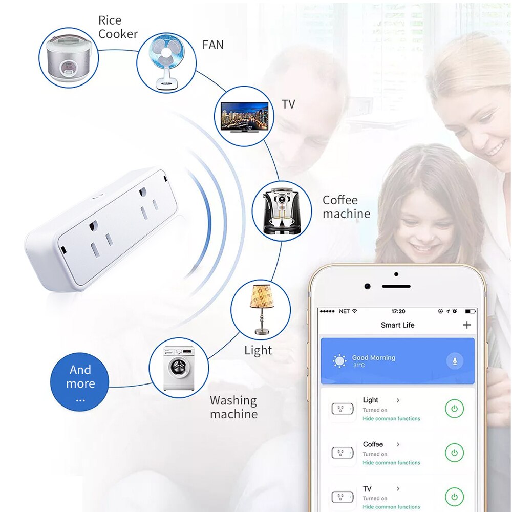 Smart Plug Dual Wifi Plugs 2 in 1 Extenders Socket Works with Alexa Google Home Smart Life App No Hub Required Schedules