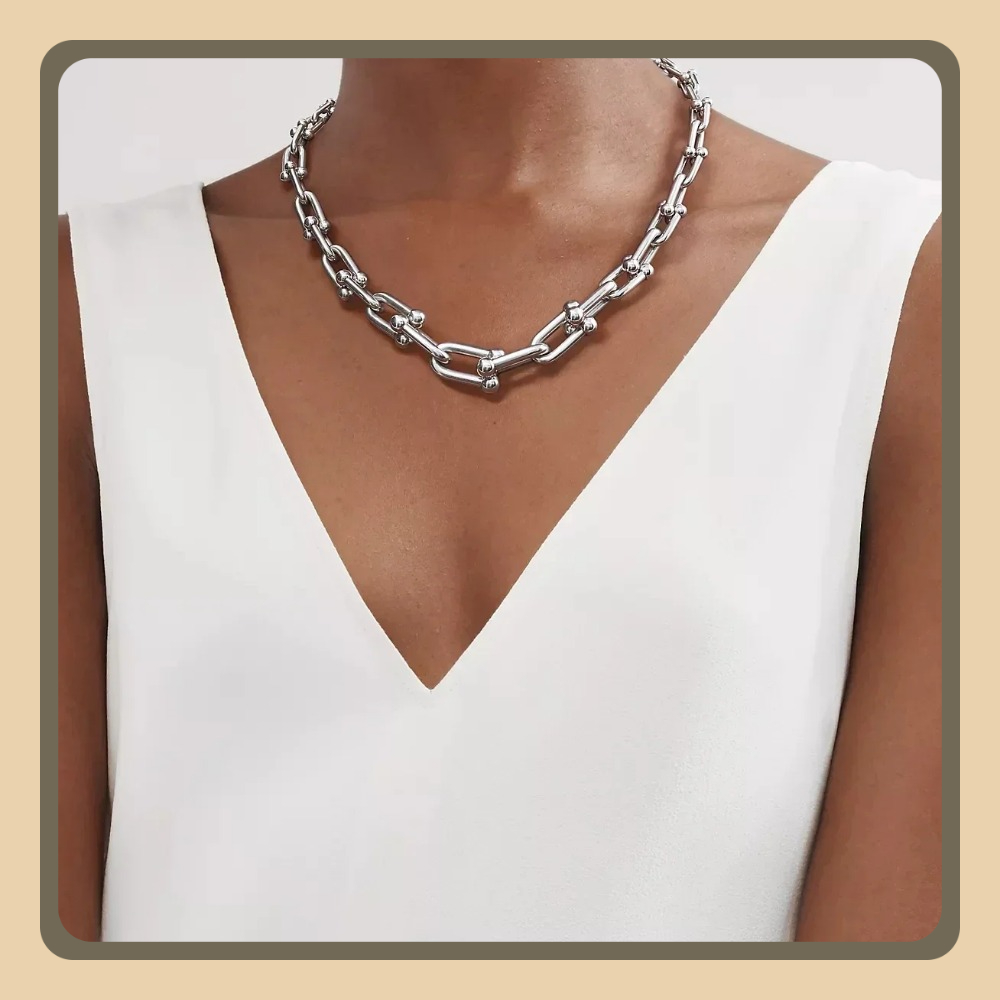 50 cm super overdreven, zware, gladde, minimalistische ketting met hoefijzergesp, ketting in Europese en Amerikaanse stijl