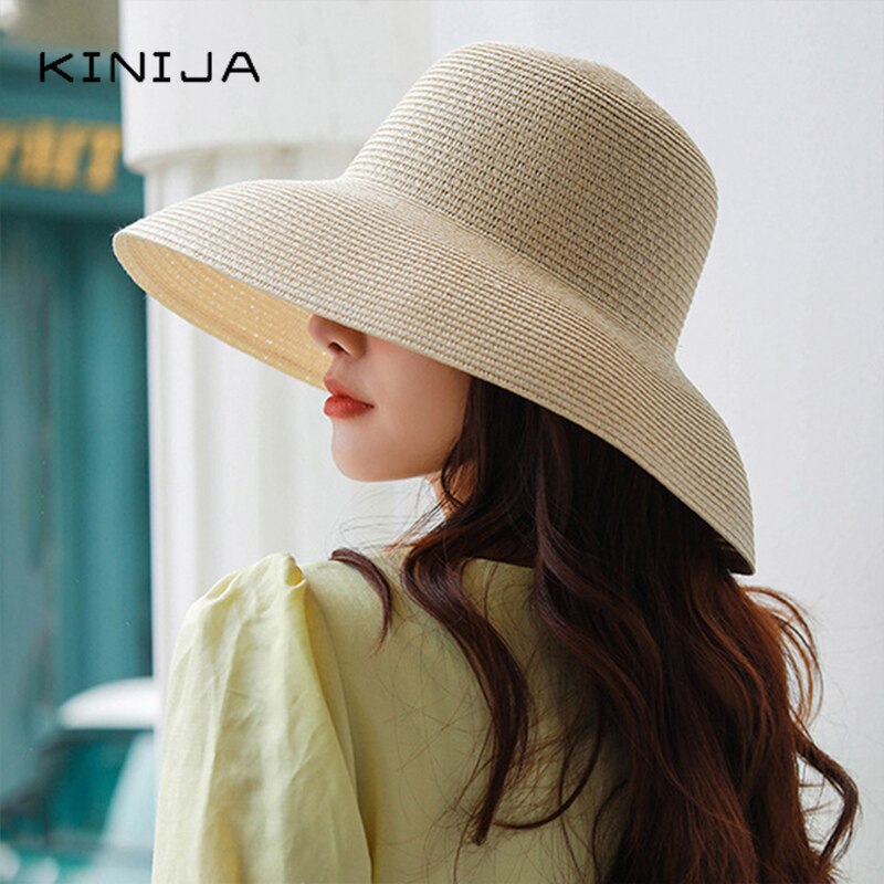 Hepburn Zomer Zonnehoed Dames Solid Plain Elegante Brede Rand Hoed Ronde Top Uv Bescherming Floppy Stro Strand Hoed Panama chapeau