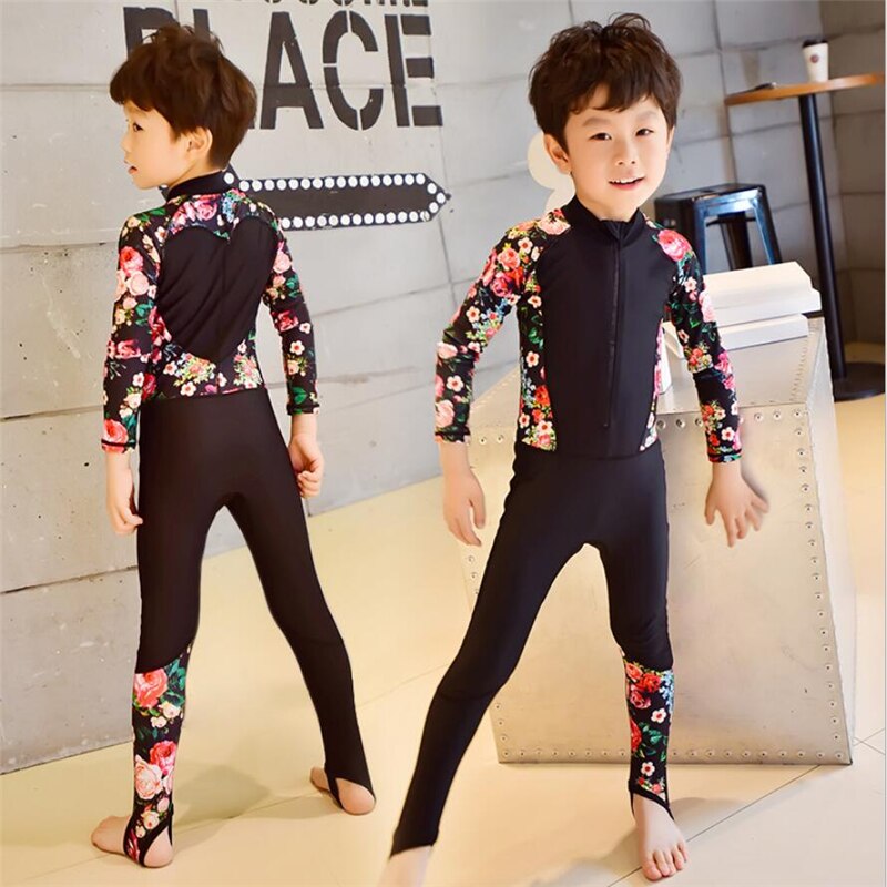 Korean style surf wetsuit for kids floral printed girls boys rashguard diving suit on beach swimming wear