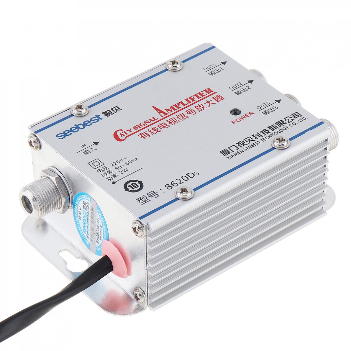 1 In 3 Out CATV Amplifier 20db Adjustable Cable TV Signal Amplifier Booster Splitter Support 45-860MHz 2W for Family Routing