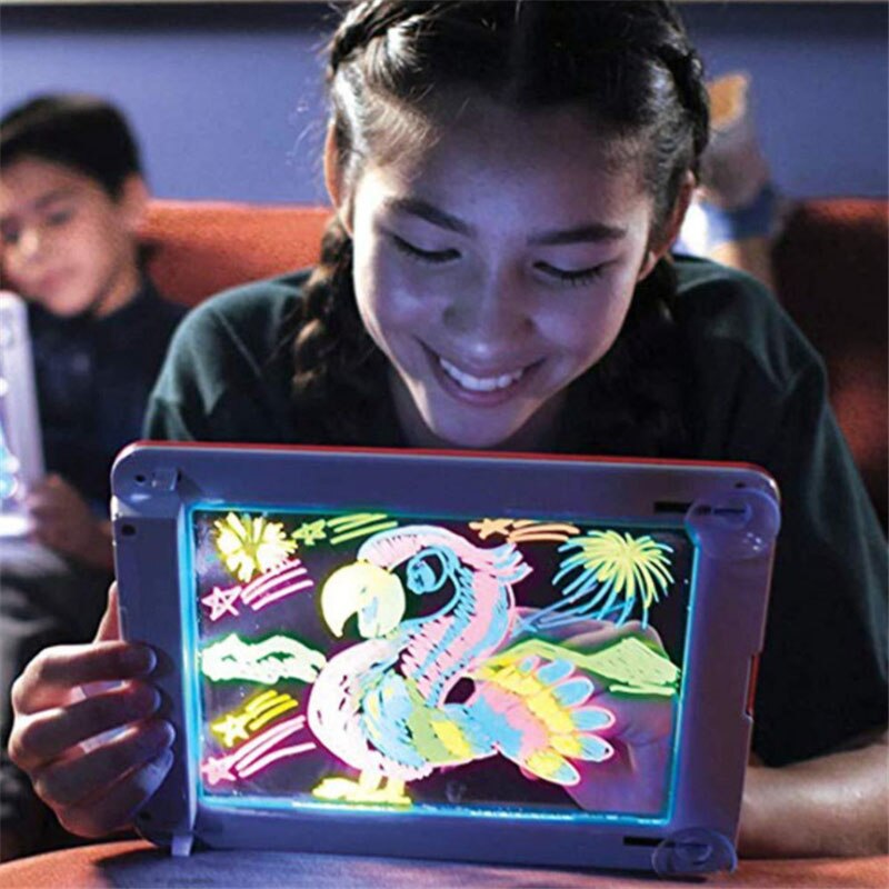 Fluorescerende Tekentafel Kids 3D Magic Drawing Pad Puzzel Lichtgevende Magische Graffiti Schrijven 3D Lichtgevende Tekening Pad