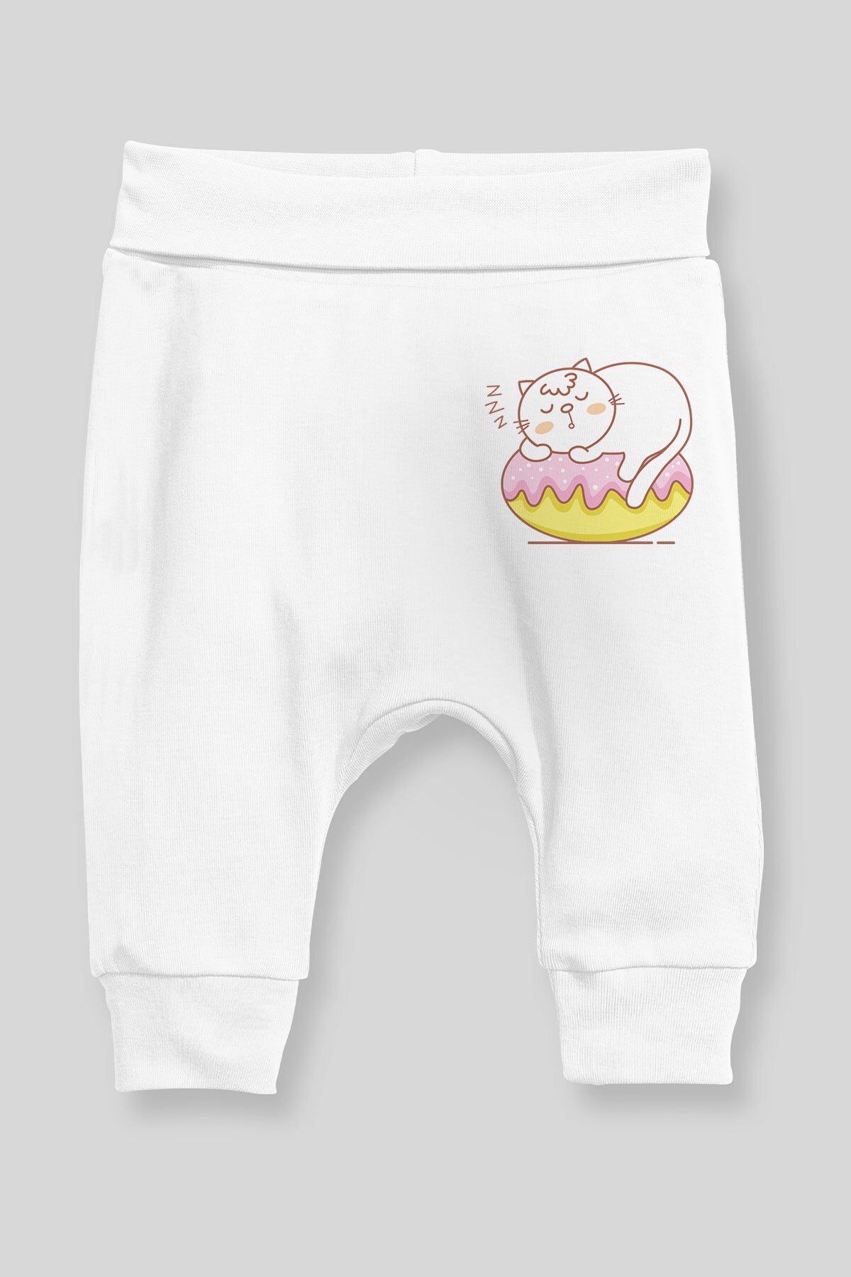 Angemiel bebê donat sobre dormir gato bebê menino harem calças pantalon branco