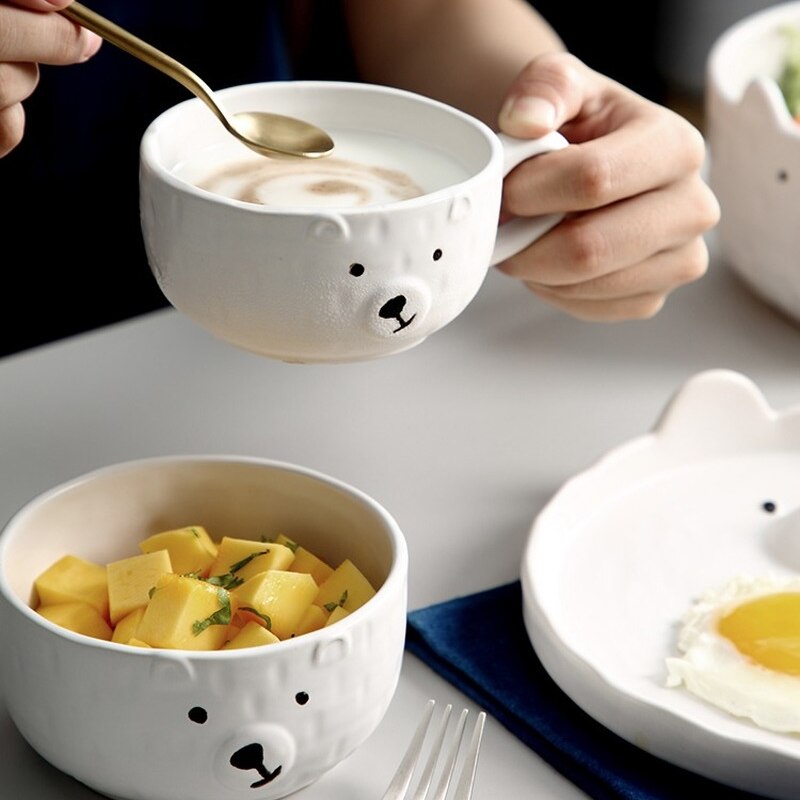 Ceramic Cartoon Plate Tableware Set Cute Girl Heart Bear Plate Home Personality Breakfast Japanese Dinnerware Set