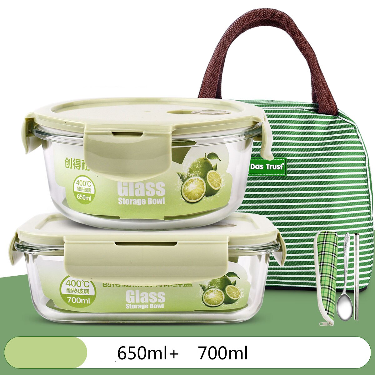 Leakproof Glass Lunch Box with Bag Microwave Oven Heating Refrigerated Sealed Food Container Transparent Food Bento Box for Kids: C