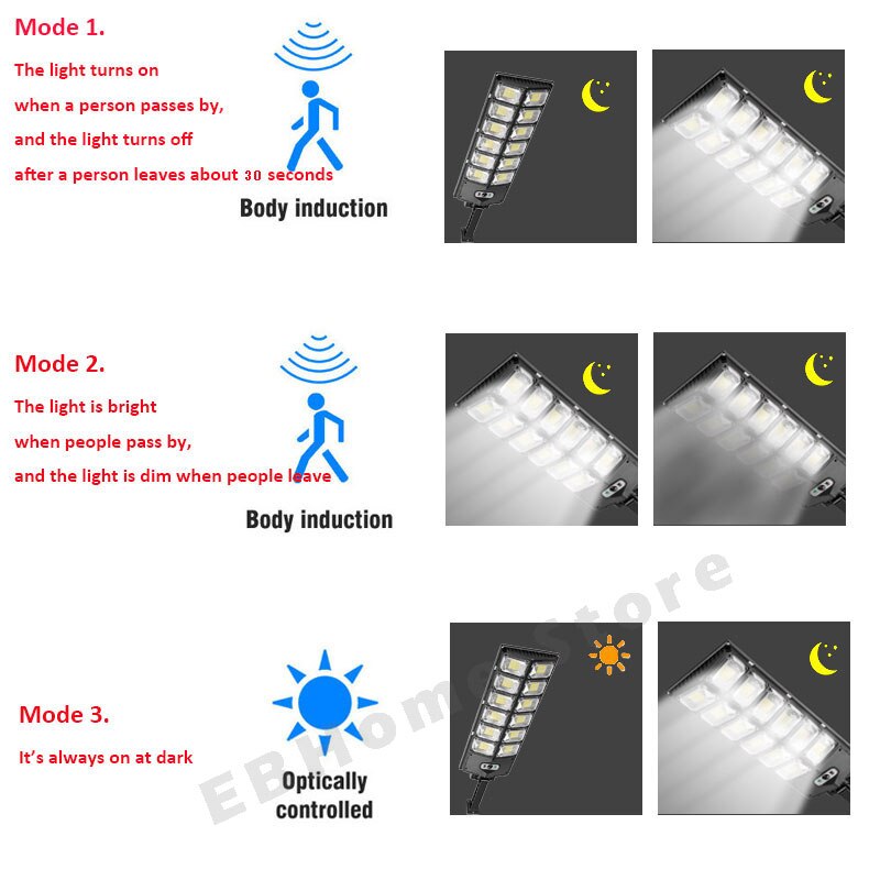 8000W 504LED Solar LED Street Light Waterproof PIR Motion Sensor Smart Remote Control Lamp Outdoor Garden Security Wall Light