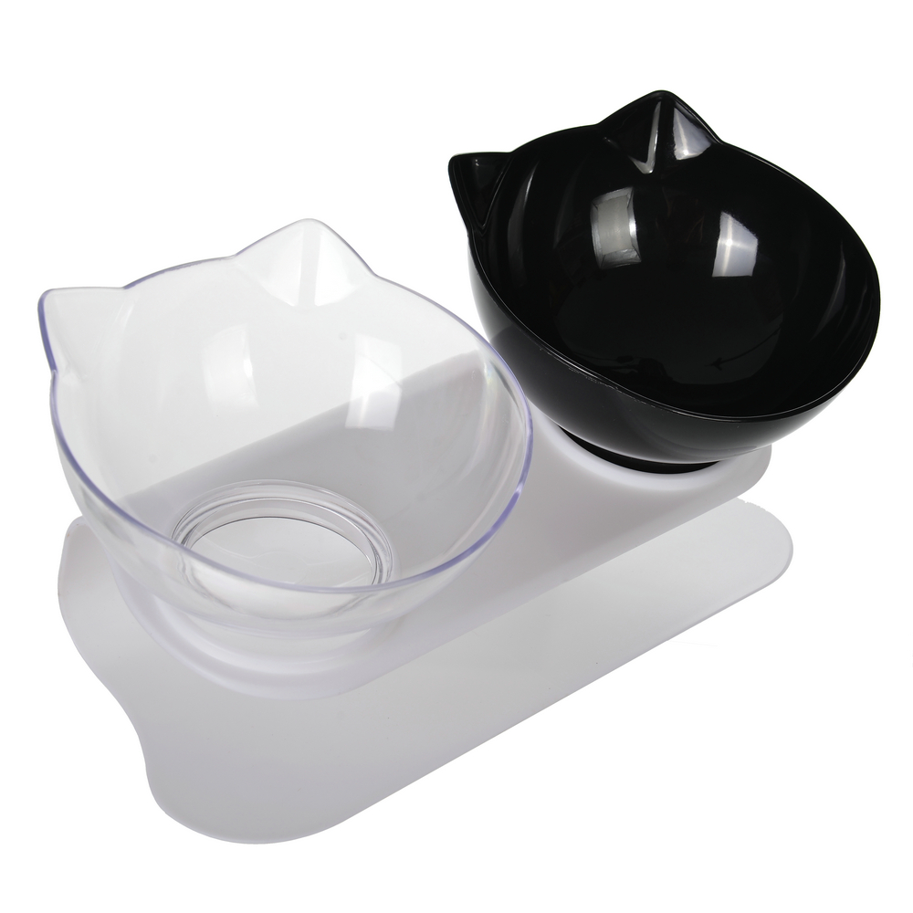 Double Cat Feeding Bowl PC Plastic Cat Shape 2 Cat feeder Container 15 Degree Tilted Pet Inclination Stand Cats Feeding Bowl: green