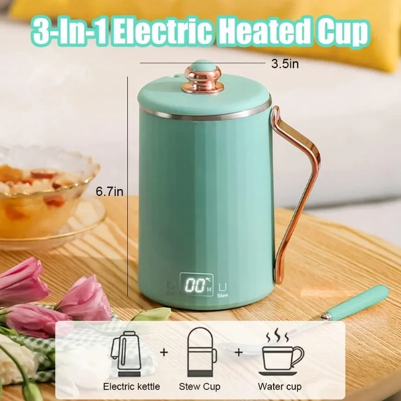 Czajnik elektryczny 220V Przenośny kubek grzewczy Termostat Termos z funkcją utrzymywania ciepła Elektryczny kubek robić duszenia Kuchenny kubek robić gotowania wody 450ML EU