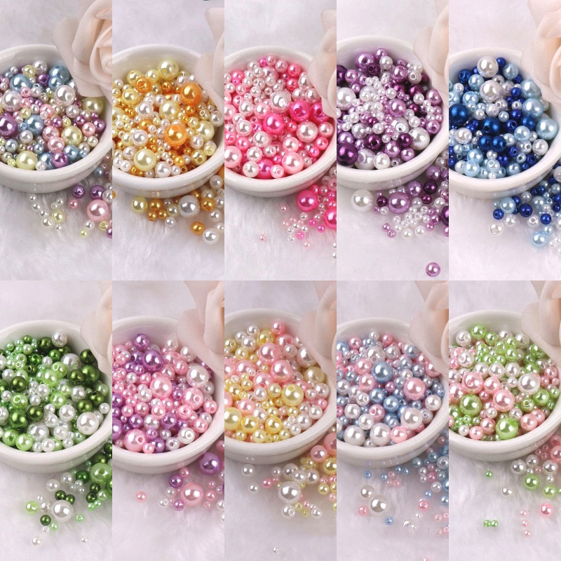 Cuentas de perlas de imitación ABS con agujero, 150 piezas, espaciador redondo de plástico acrílico de 3/4/6/8MM para fabricación de joyas DIY