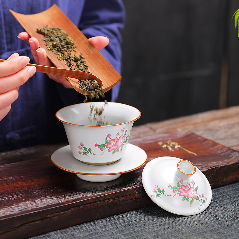 Traditions Chinese Gaiwan Ceramic Tea Sets PorcelainTeaware Tureen Sancai Authentic Tea Bowl Tea Cup and Tea Lid Set