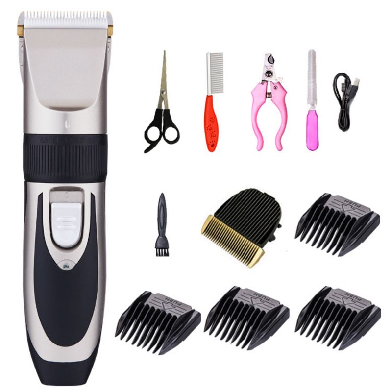 Electric Pet Hair Clippers Dog Fur Trimmer Grooming Hairdresser Kit Rechargeable Cordless Haircut Machine: Brown