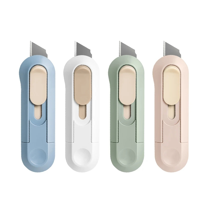 1pcs Portable Mini Paper Cutter Artwork Knife Automatic Rebound Box Opener Pocket Cutter For Home Office School Supplies