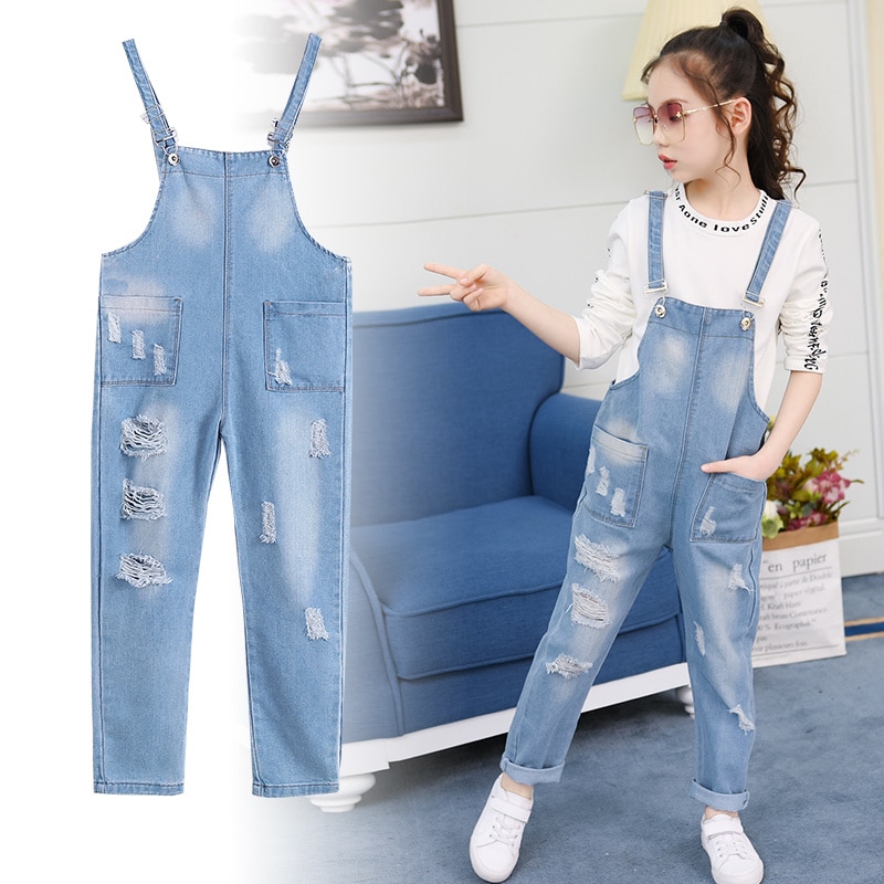 Kids Overalls Autumn Boys Girls Denim Suspenders Jeans for Teen Adjustable Strap Rompers Children Clothes Jumpsuit Clothing