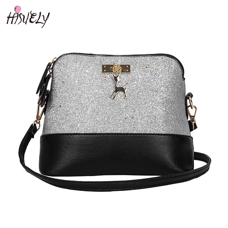 Hisuely Pailletten Vrouwen Pu Lederen Handtassen Schoudertas Bling Bling Shell Zakken Messenger Crossbody Hobo Satchel Purse Meisje Q4