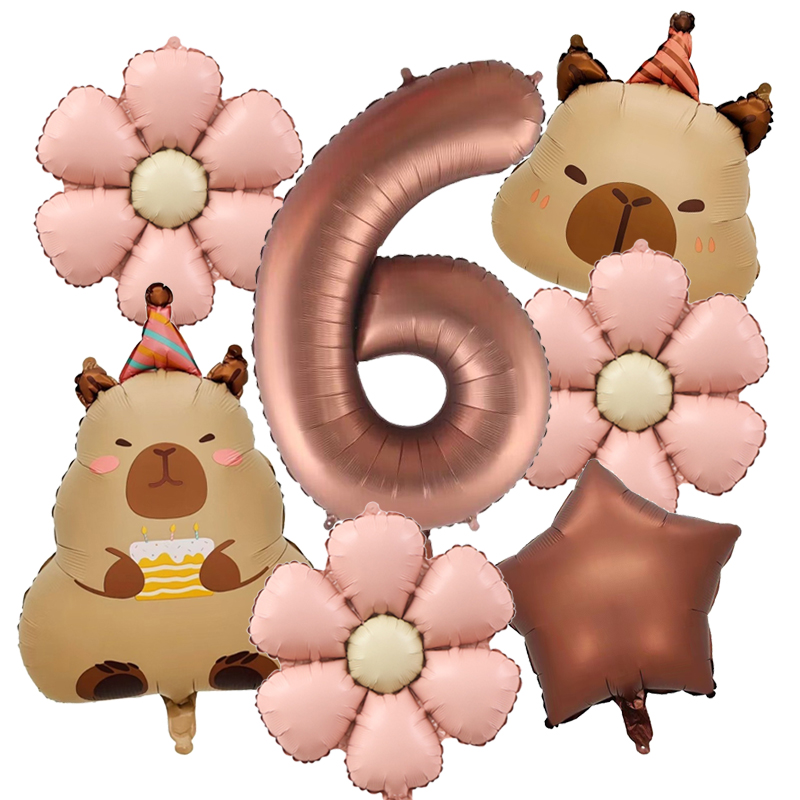 7 Uds lindo capibara Margarita globo 32 pulgadas Retro caramelo número 1-9 globos conjunto suministros de de cumpleaños decoración festiva: Marble