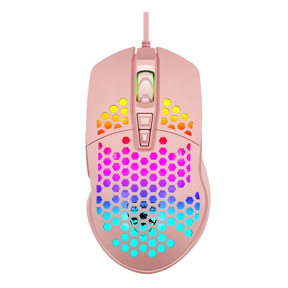 V9 Ergonomische 4000DPI USB Maus Verdrahtete Hohl-aus RGB Kühle Bienenwabe regenbogen Druck Licht Spielen Maus Mäbenutzen für PC: Rosa
