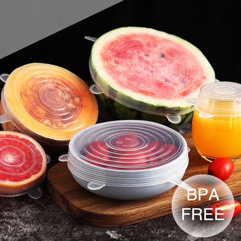 Tapa para comida de silicona reutilizable y redonda, tapas elásticas para cacerola, Bol, olla, sello fresco, duradera, mantenimiento fresco, organización de cocina, 6 uds.