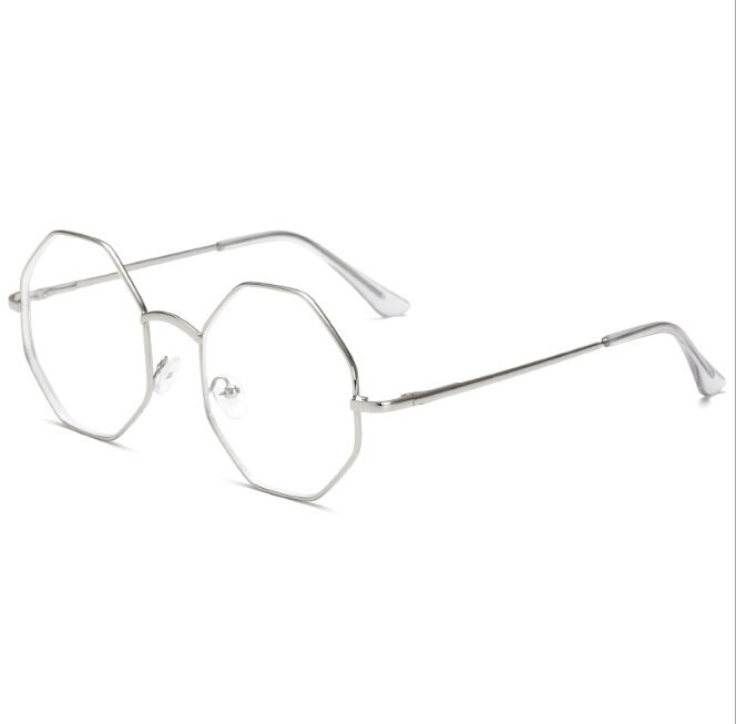 Charme retro metalramme klar linse briller ottekantet polygon overdimensionerede briller kvinder nørd nørd briller: Sølv