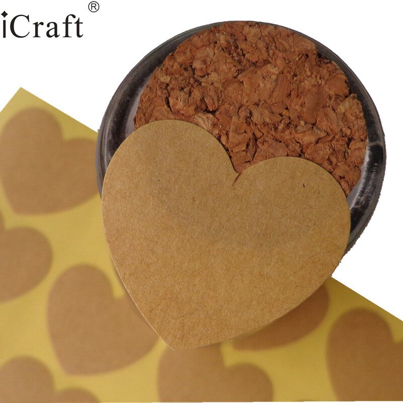 120pcs 3.5x3.5cm Heart Shape Blank Kraft Seal Sticker DIY Multifunction Paper Label DIY Self-adhesive Paper Sticker