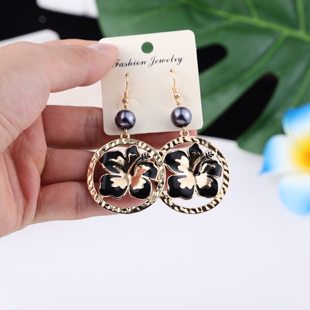 Cring Coco Mode Hibiscus Bloemen Sieraden Set Vrouwen Hawaiian Polynesische Vergulde Ketting Oorbellen Set