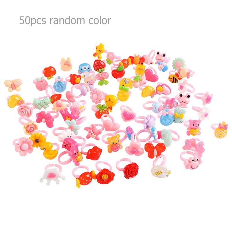 50pcs Plastic Kids Cartoon Colorful Children Ring Girl Birthday Party