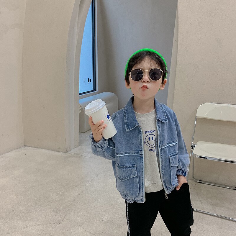 Zipper Jean Jacket Spring Autumn Coat Outerwear Top Children Clothes Kids Costume Teenage School Boy Clothing