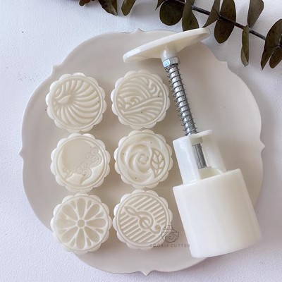 6 Stks/set 50G Chinese Stijl Patroon Mooncake Mal Handdruk Deegvorm Mid Autumn Festival Fondant Rijstcake Decoratie Ook: Default Title