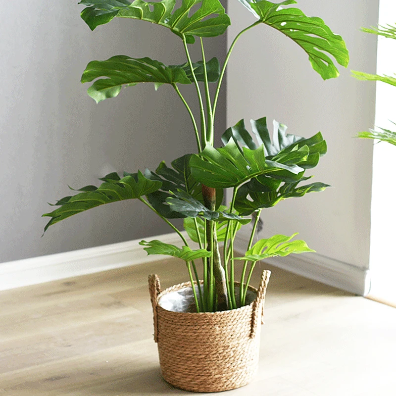 Cesta para macetero tejida hecha a mano, almacenamiento de ropa, paja decorativa, mimbre, algas marinas, maceta para jardín