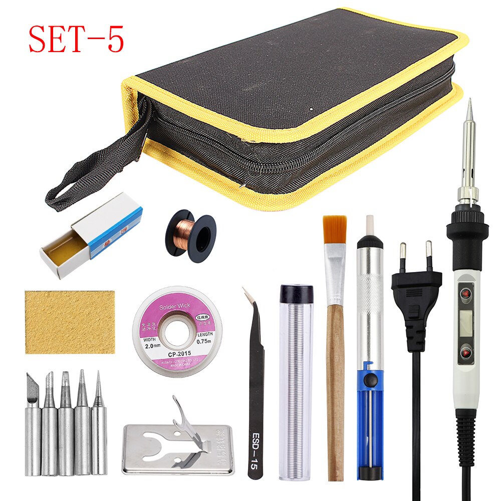 Stazione di penna dissaldante per rilavorazione di saldatura elettrica digitale LCD a temperatura regolabile per saldatore 80W con Set di punte per filo di saldatura: 110V US Plug / SET-5