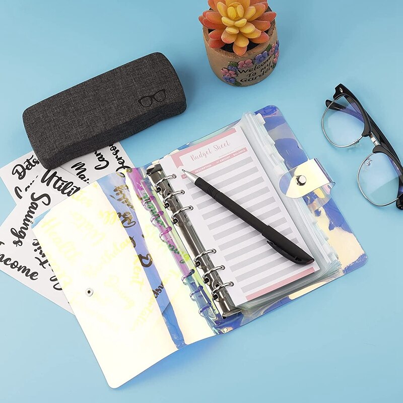 A6 Budget Binder Soft PVC Notebook 6-Ring Cover Planner Organizer with Budget Envelopes Sheets Pockets and Letters Label