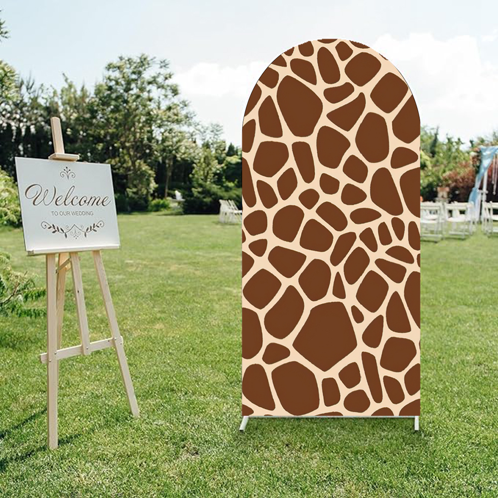 Mochicka selvagem um arco pano de fundo capa animais textura leopardo girafa zebra padrão selva safari folhas aniversário chá de bebê: cor camel / 150 * 125