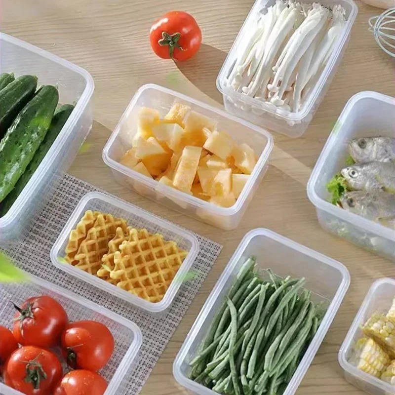Kühlschrank-Aufbewahrungsbox mit Deckel, Rechteckige Plastik-Frischhaltedose, Mikrowellengeeignete Lunchbox