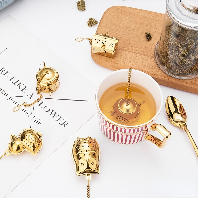 Gold Plated Tea Drain For Kitchen Coffee Maker Water Filter Barrier Cartridge 304 Stainless Steel Tea Ball Separator Drinkware