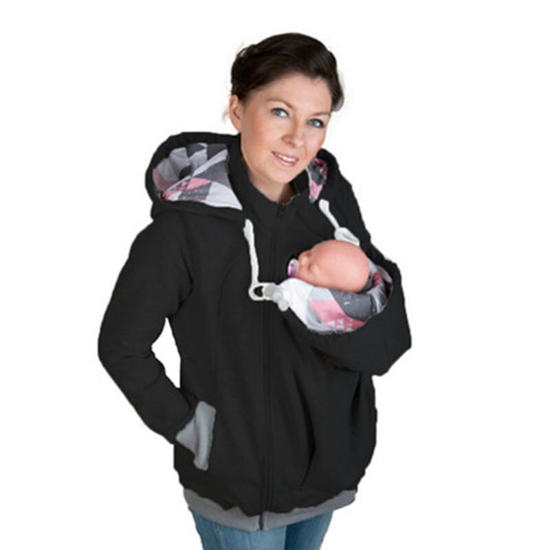 Manteau de maternité 3 en 1, sweat à capuche d&#39;hiver, poche kangourou, veste pull de maternité pour femmes enceintes, sweat surdimensionné: black / S