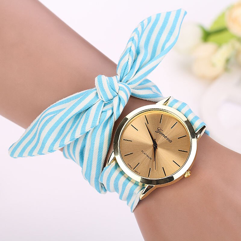 Montre-Bracelet en tissu imprimé rayé pour femmes, à la , cadran à Quartz: c