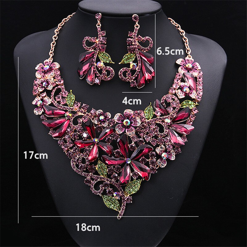 Wedding Jewelry For Women Bridal Crystal Necklace Earring Sets Charm Five-leaf Flower Luxurious Jewelry Valentine&#39;s Day