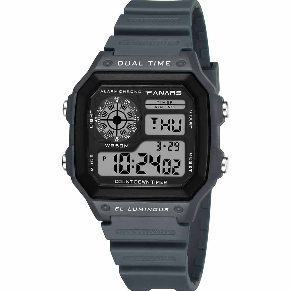 Waterproof Dual Time Personality Men's Multi Function LED Electronic Watch: Gray