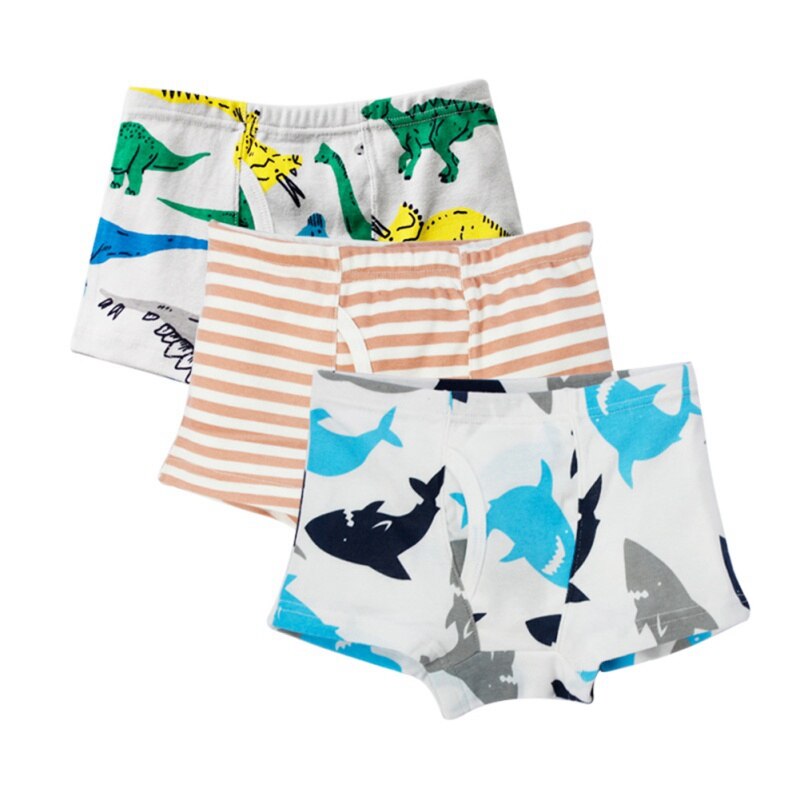 3 st bomullspojkar kalsonger barn tecknat djurtryck bekväma trosor boxershorts shorts toddler barn underbyxor 111