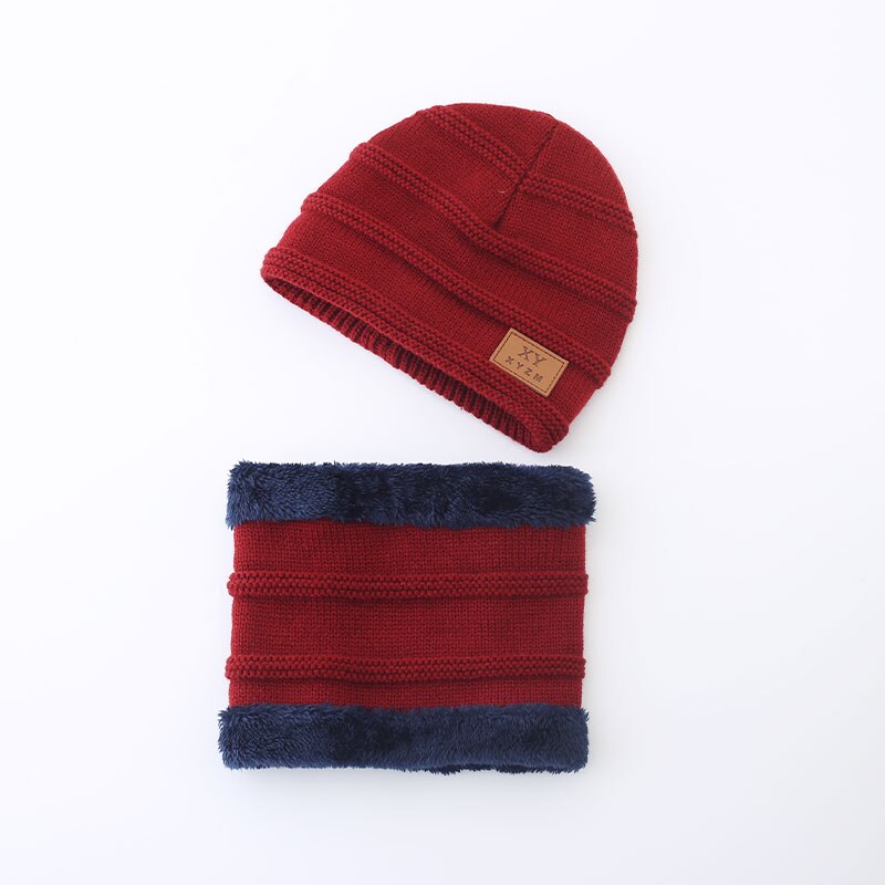 Family Matching Stuff Accessories Parent-child cap Knit Baggy Beanie Winter Hat Ski Slouchy Chic Warm Knitted Cap+Scarf: Wine Red / Adult