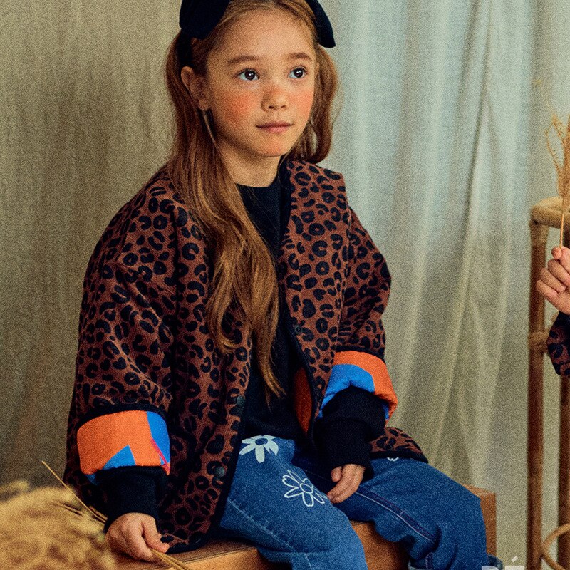 Børns bomulds polstret jakke tynd efterår / vinter piger leopard mønster corduroy jakke dobbelt ansigt bomuld frakke