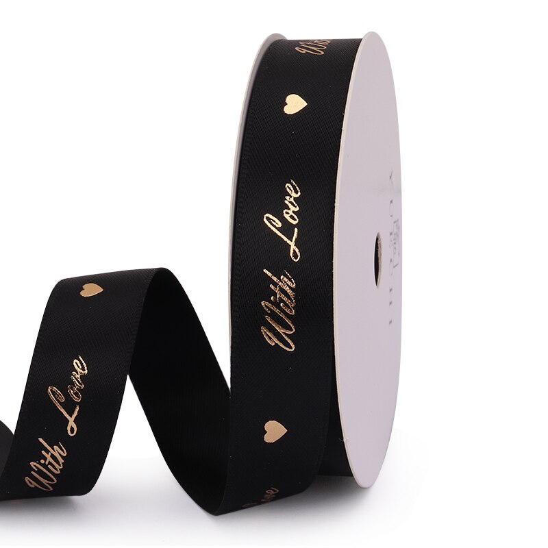 Cinta dorada negra de 2 yardas, embalaje de caja de para amantes, boda, evento, , Navidad, bricolaje, decoración de ramo de pastel de lazo hecho a mano: 1.    16mm / 2Yards(1.8Metres)