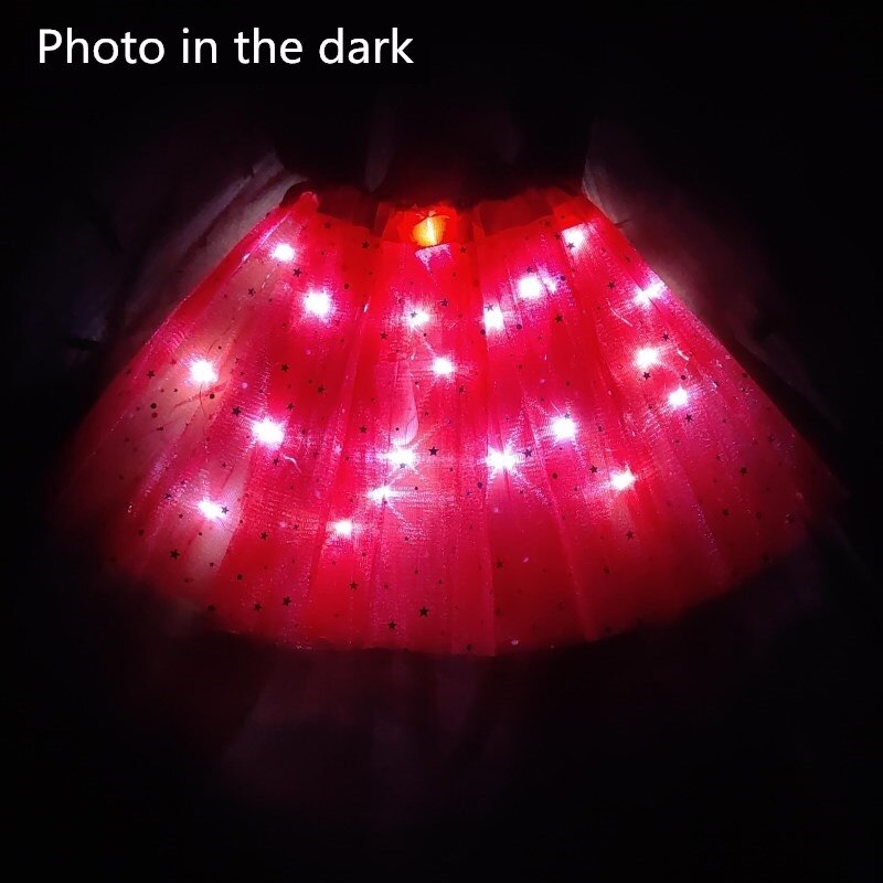 Lys førte pige børn tøj stjerne tutu nederdel prinsesse fest tutus tyl pettiskirt barn ballet dans halloween sort: Rød