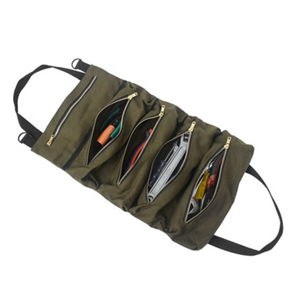 Canvas Roll Up Tools Pouch Bags Wrench Organizer Carrier Car Back Seat Storage Bags: Army Green
