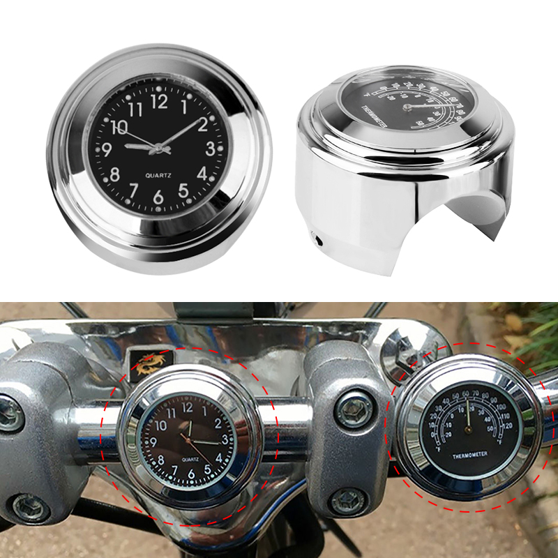 Universal 7/8 &#39;Waterdicht Chrome Motorfiets Stuur Mount Quartz Klok Horloge Aluminium Lichtgevende Klok Moto Accessoires