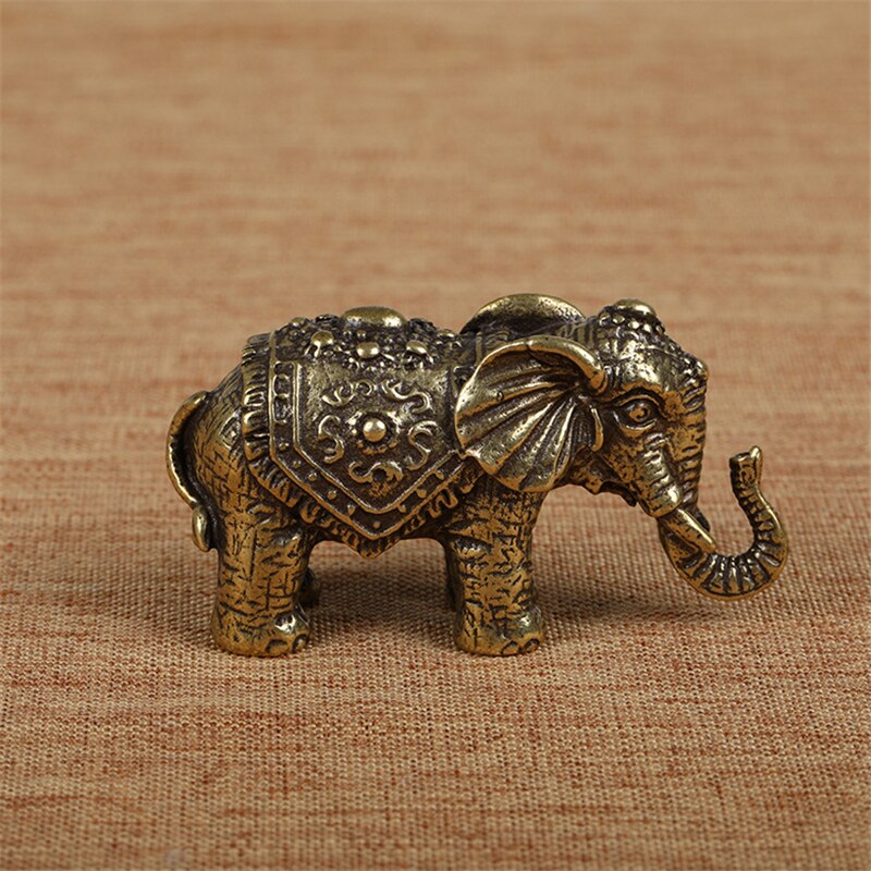Solid Copper Elephant Mininature Figurines Brass Lucky Elephant Hand Play Collections Chinese Handmade Home Decor Statues: Default Title
