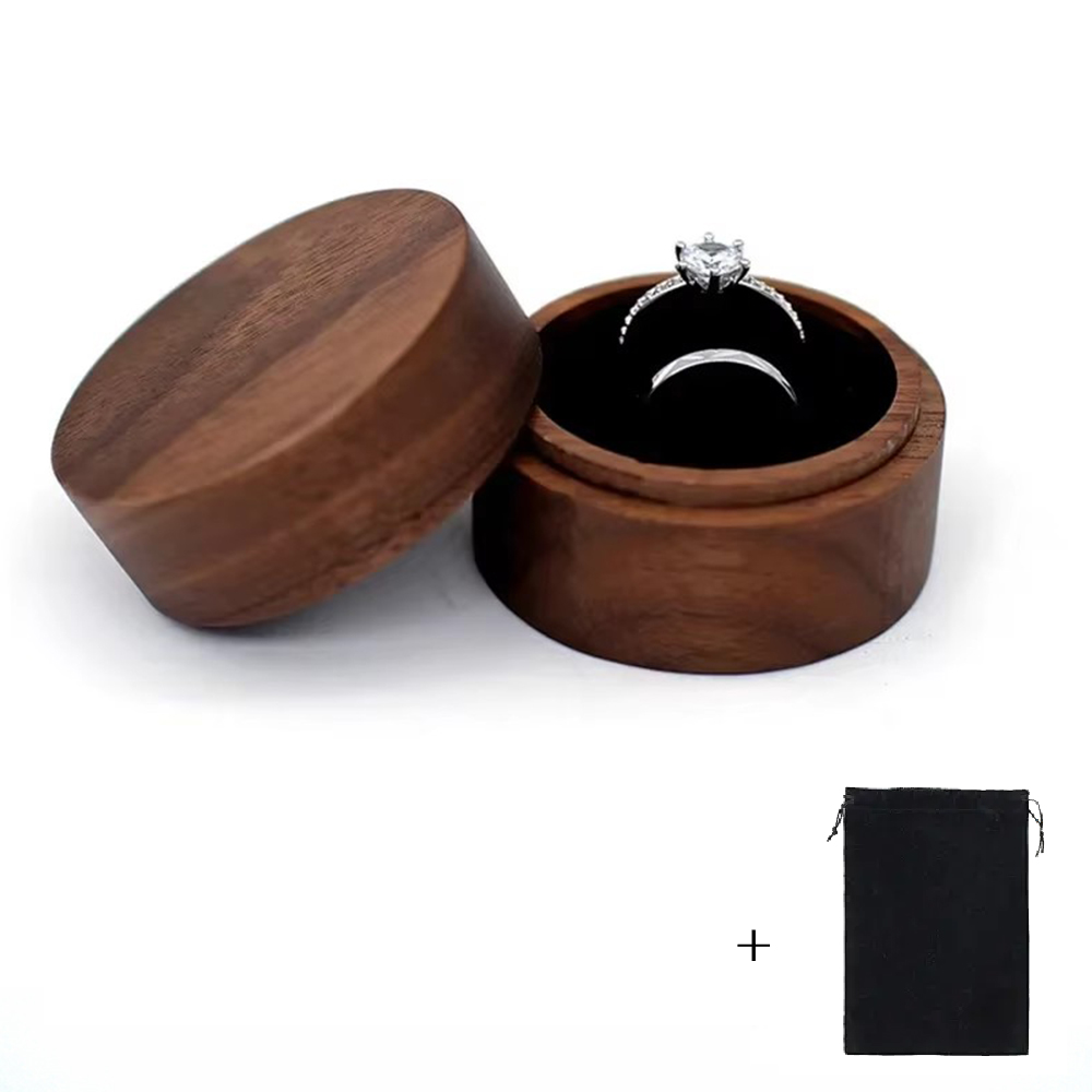 Caja de anillo de madera con logotipo personalizado gratuito, grabado en madera, propuesta de boda, compromiso, madera redonda, caja de anillo con nombre y fecha personalizados gratis: S / Rosa